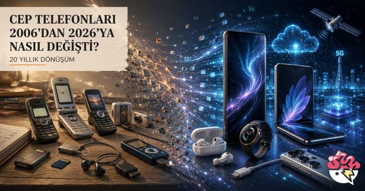 Cep telefonlarının 2006'dan 2026'ya değişimini gösteren kapak görseli.