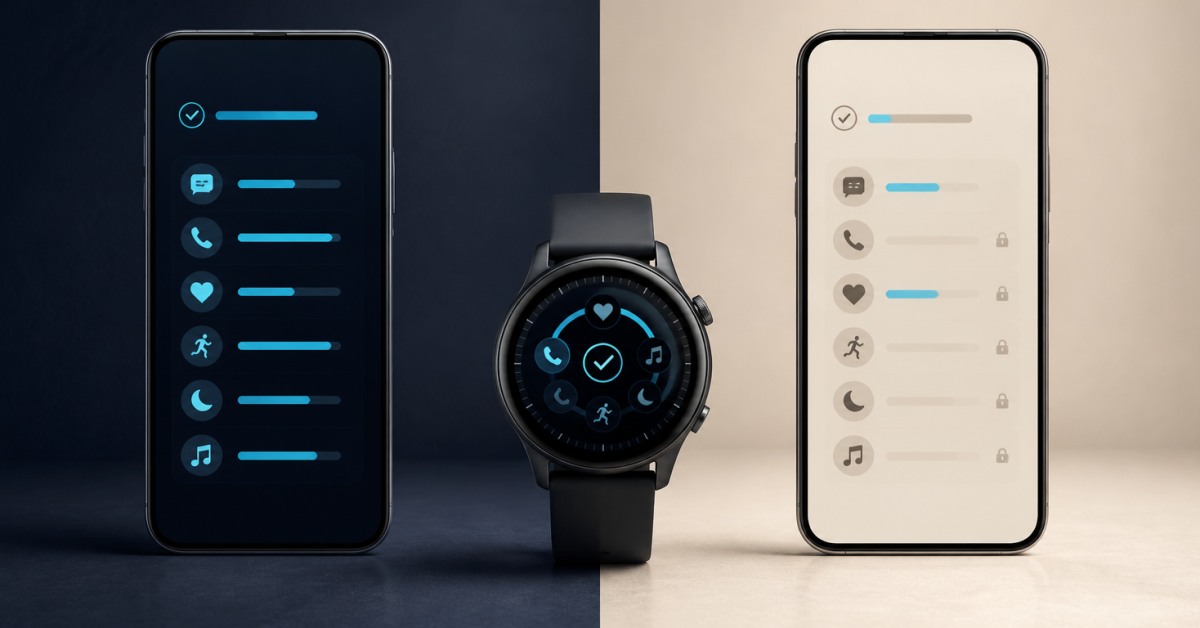 Akıllı saatin farklı telefon işletim sistemleriyle özellik uyumluluğunu kontrol eden kullanıcı