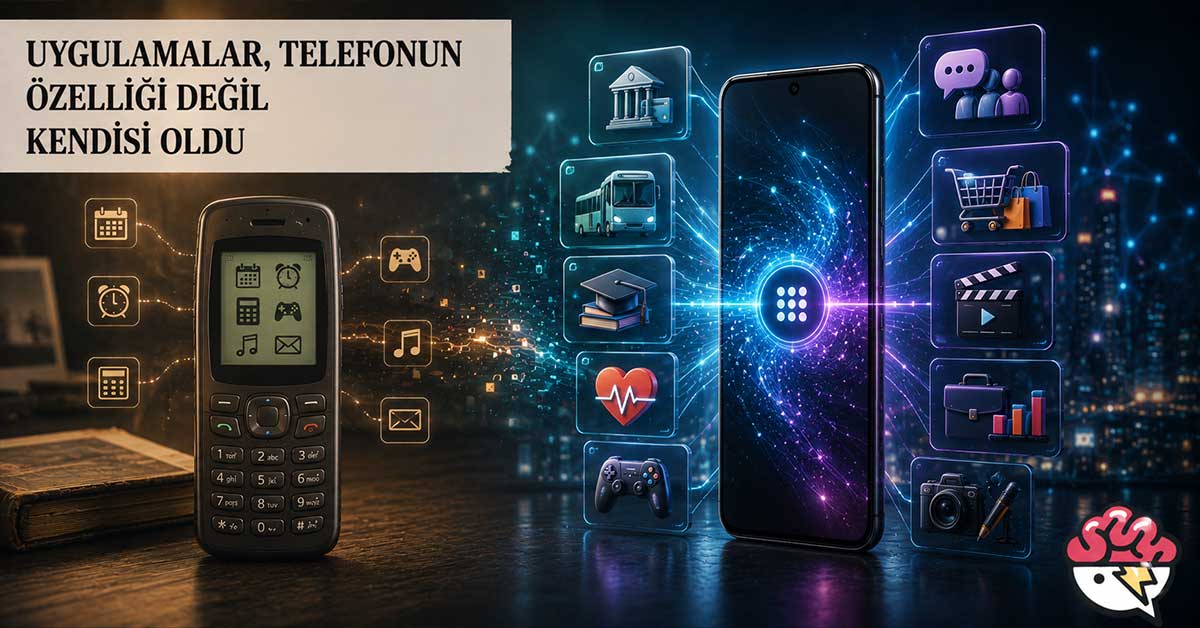 Uygulamaların telefon deneyiminin merkezine yerleşmesini gösteren görsel.