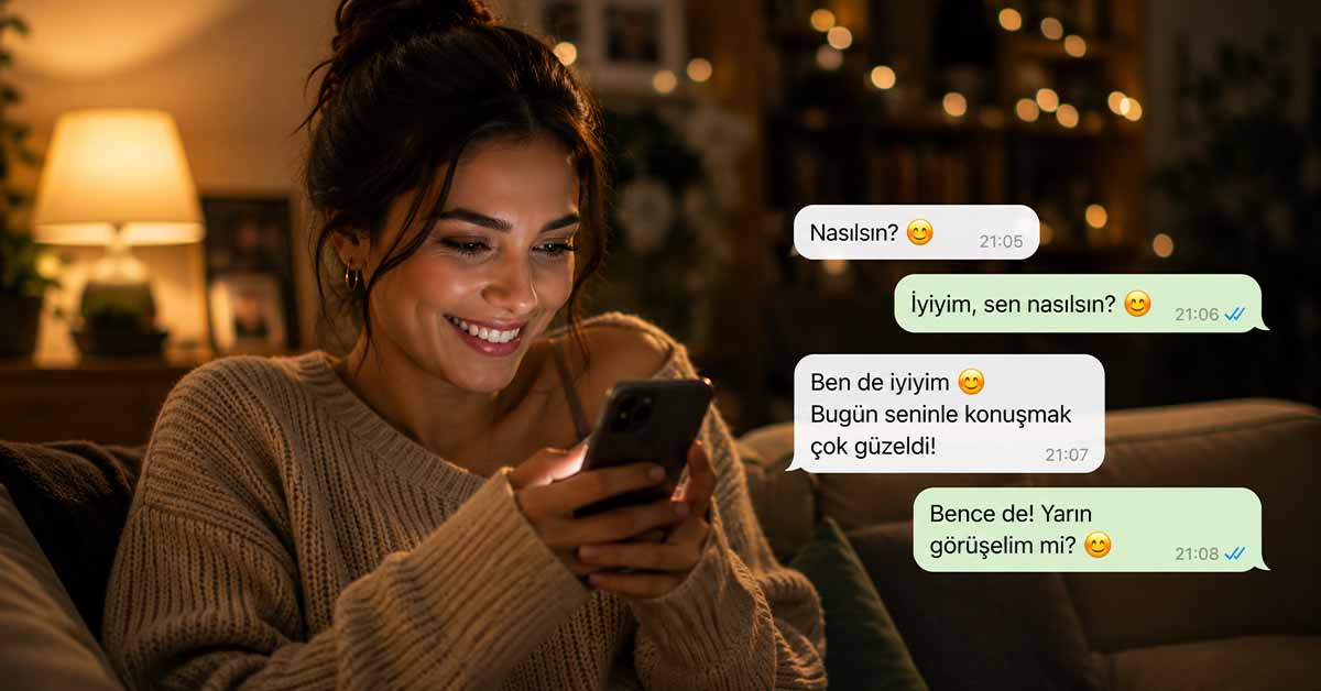 Telefonundan hızlı ve ilgili şekilde mesajlaşan kadın.