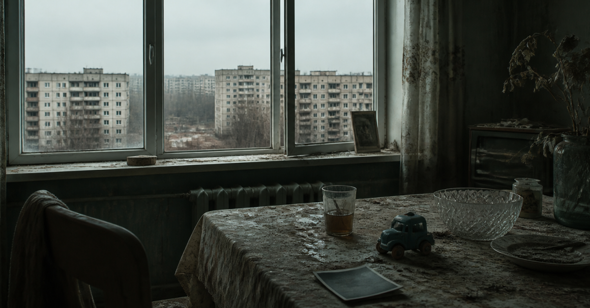 Chernobyl’den Sesler kitabını temsil eden tahliye edilmiş Sovyet dönemi dairesi