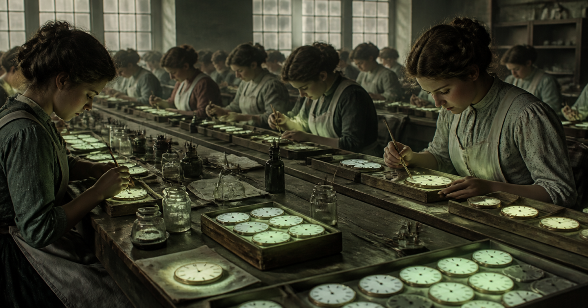 The Radium Girls kitabını simgeleyen 1920’ler saat fabrikasında çalışan genç kadın işçiler