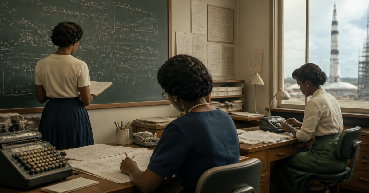 Hidden Figures kitabını simgeleyen uzay programı hesaplamaları yapan siyah kadın matematikçiler