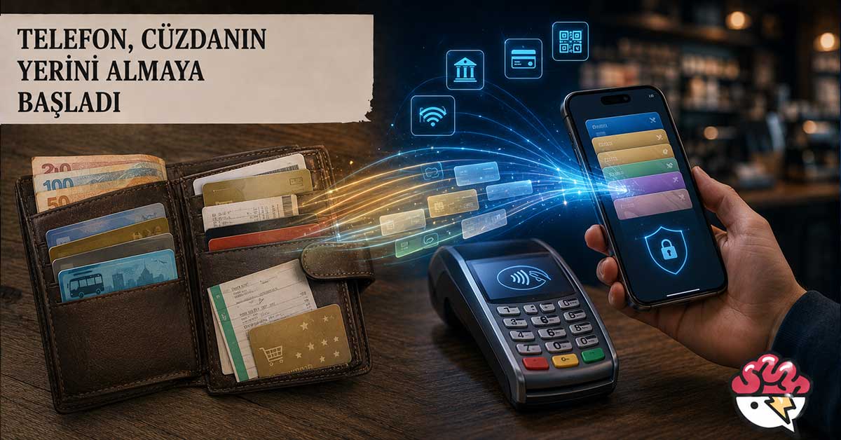 Telefonun dijital cüzdan olarak kullanılmasını gösteren görsel.