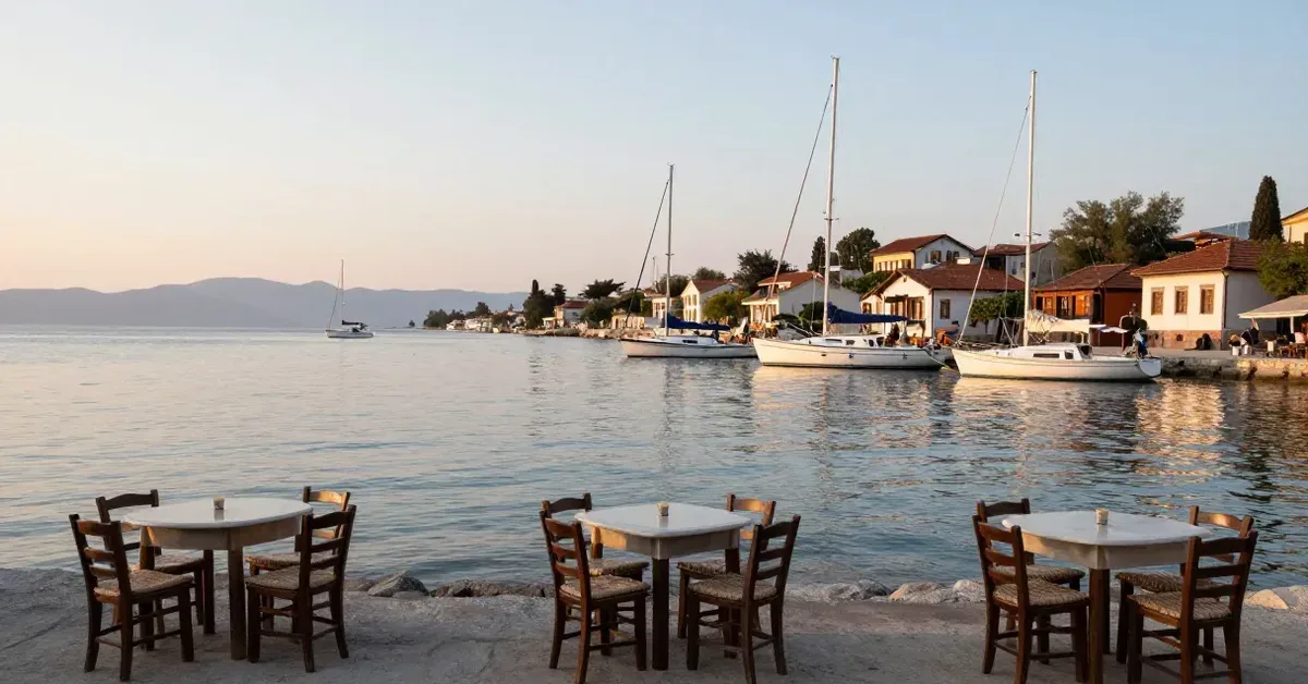 Küçük liman, sakin koy ve teknelerle eylül Bozburun Selimiye atmosferi