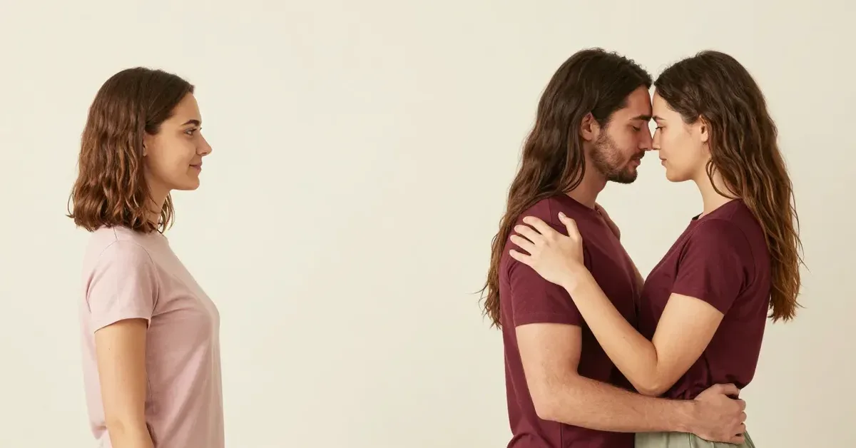 Sağlıklı ilgi ile love bombing arasındaki farkları simgeleyen karşılaştırmalı ilişki görseli